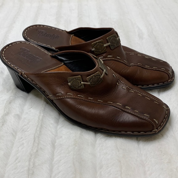 Tsonga‎ Brown Leather Mule Heeled Clogs - Picture 1 of 5